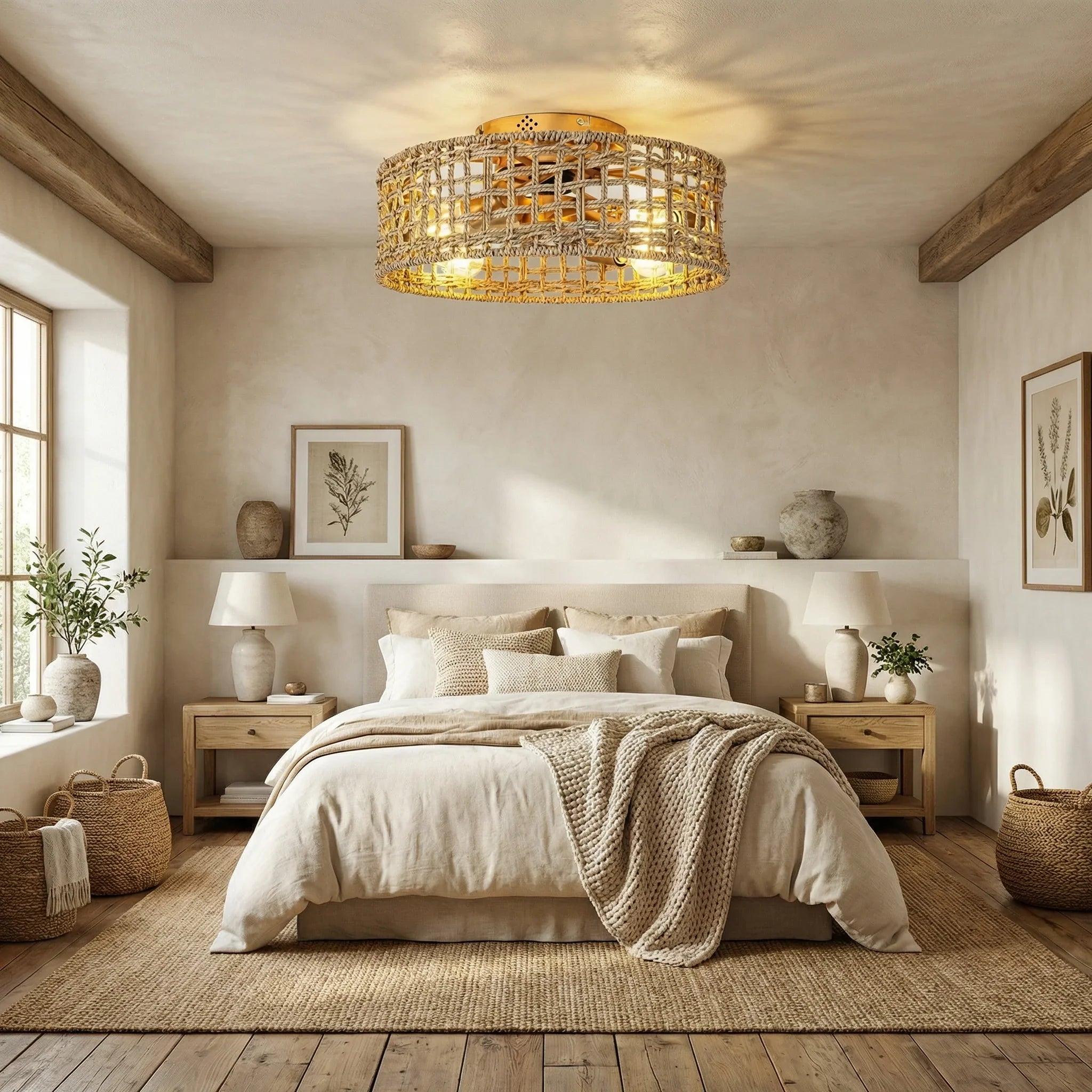 18 Inch Rattan Farmhouse Gold Ceiling Fan