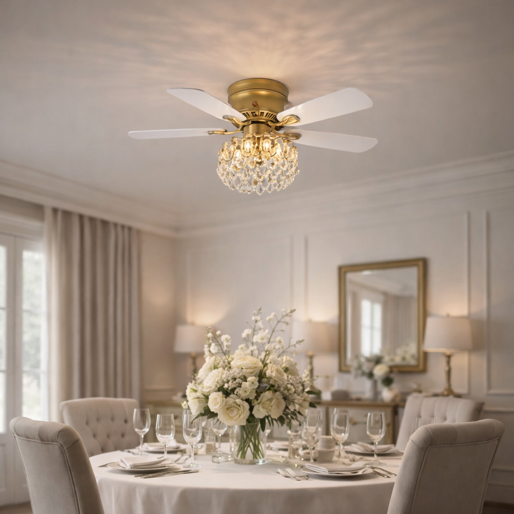 48” Aurora Soft Brass Crystal Ceiling Fan