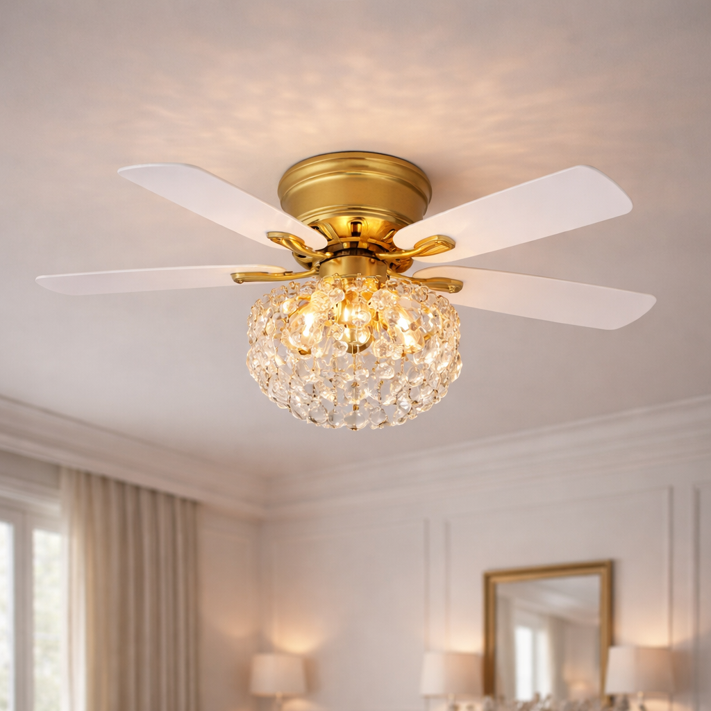 48” Aurora Soft Brass Crystal Ceiling Fan