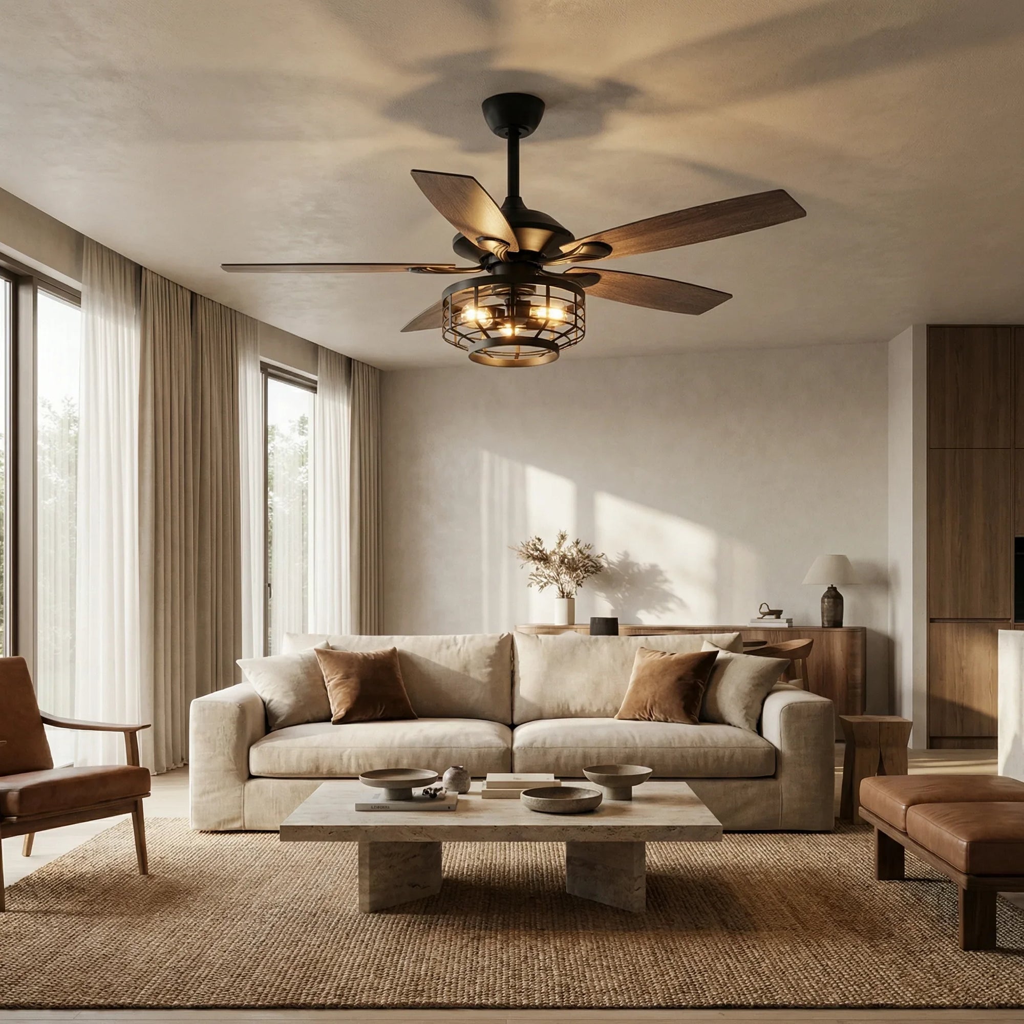 52" Paquette Matte Black Ceiling Fan