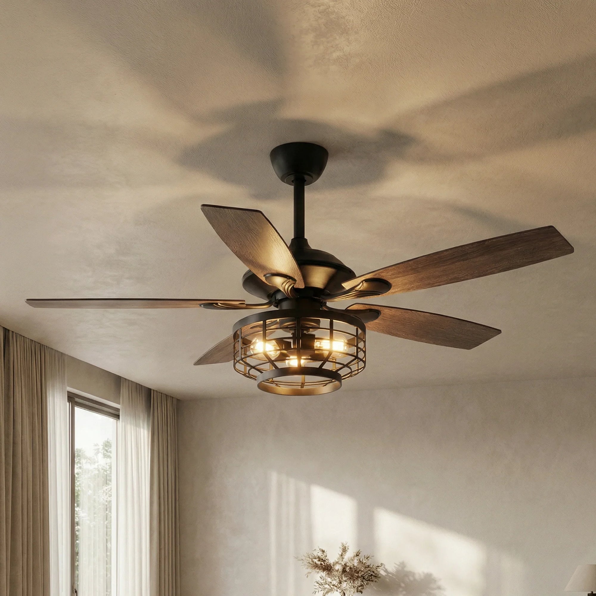 52" Paquette Matte Black Ceiling Fan