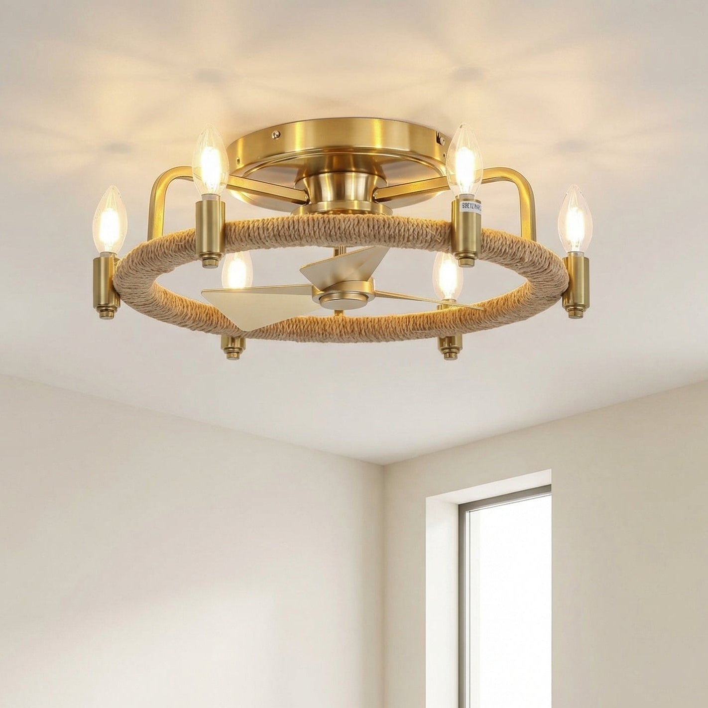 20" Golden Rattan Flush Mount Ceiling Fan