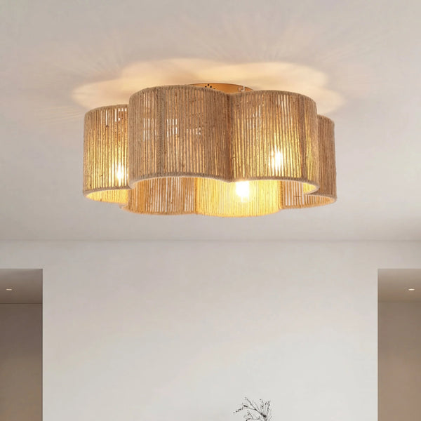21" Rattan Farmhouse Flower Shape Ceiling Fan