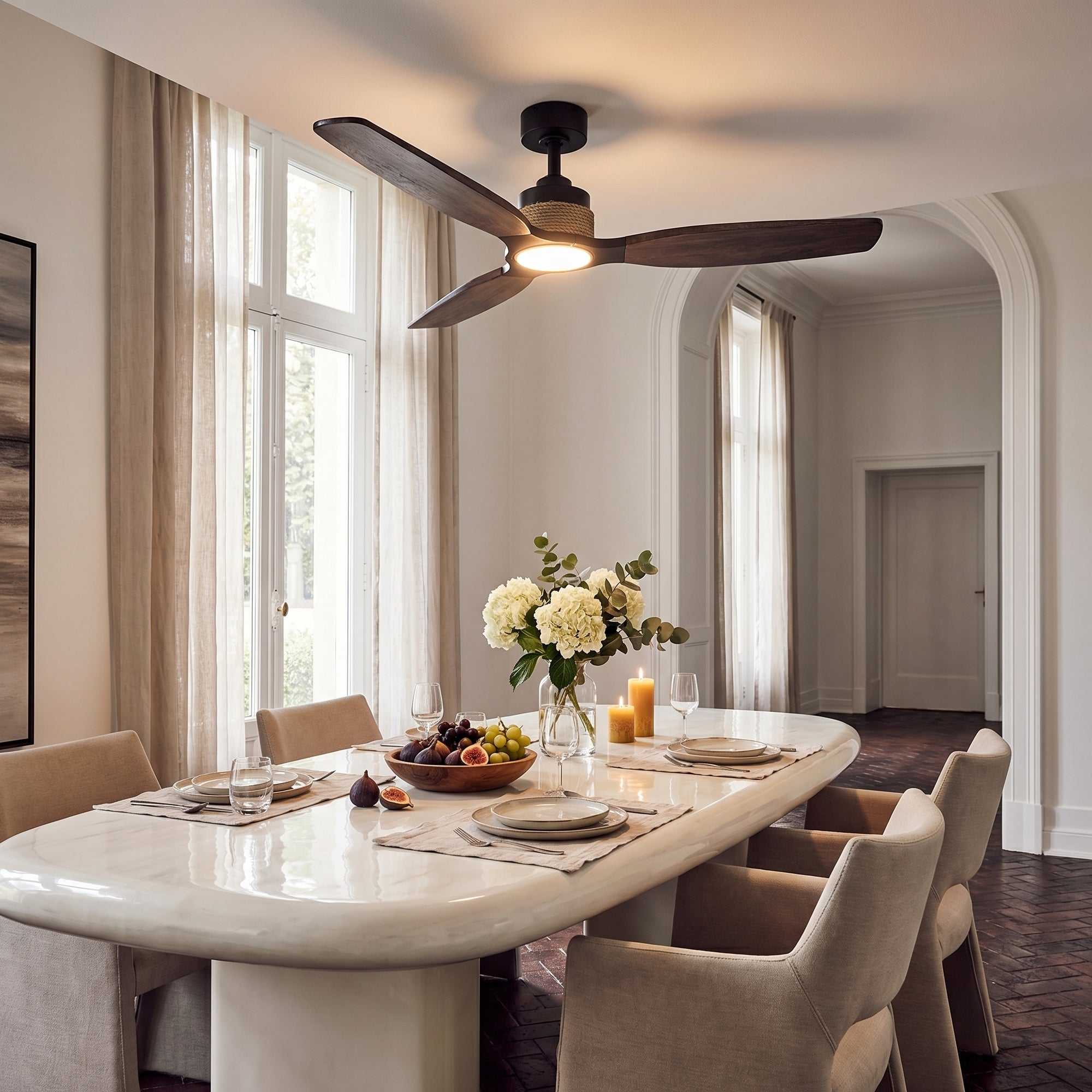 56" Louise Wood Blades LED Ceiling Fan