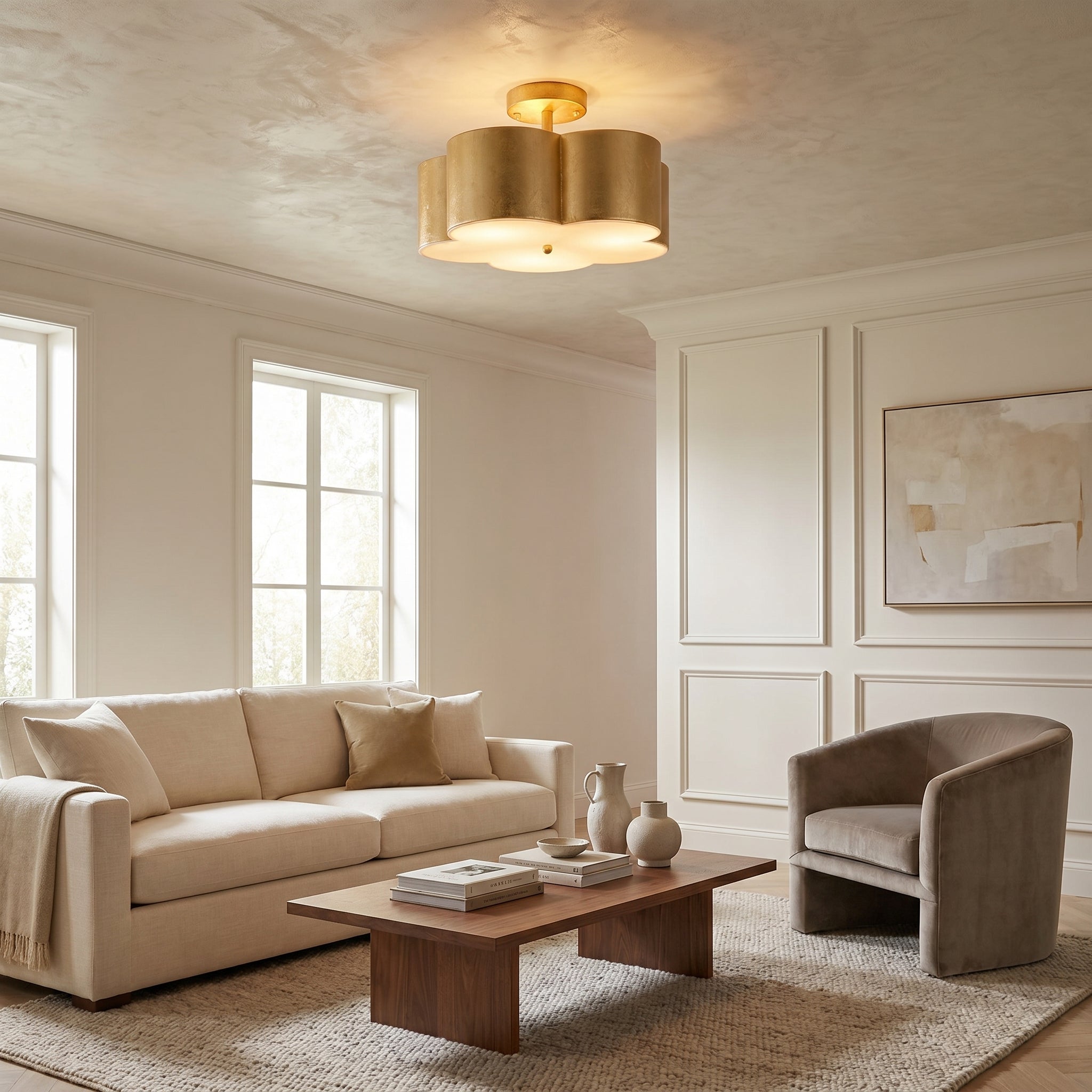 Modern Gold 3-Light Semi Flush Mount Ceiling Light