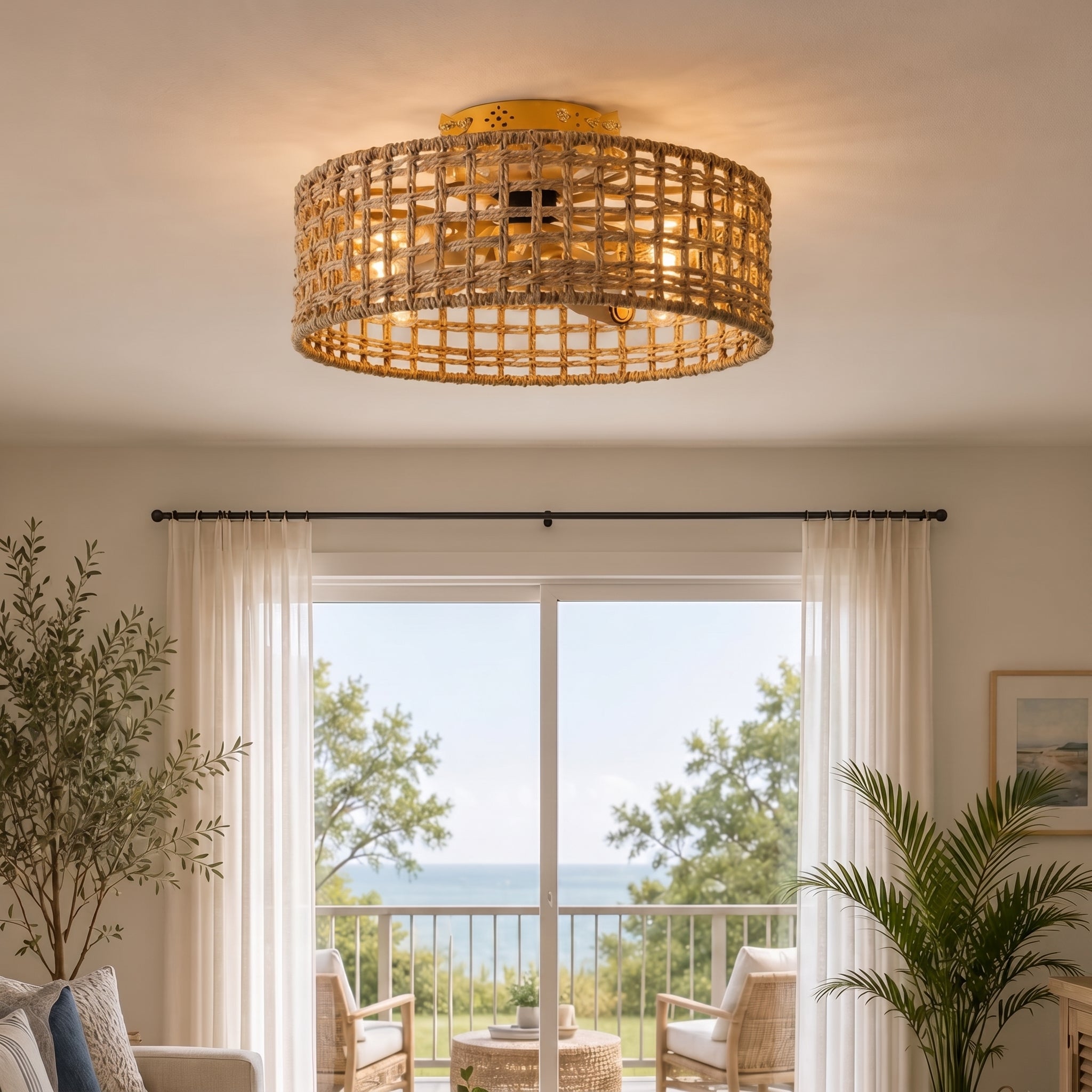 18 Inch Rattan Farmhouse Gold Ceiling Fan
