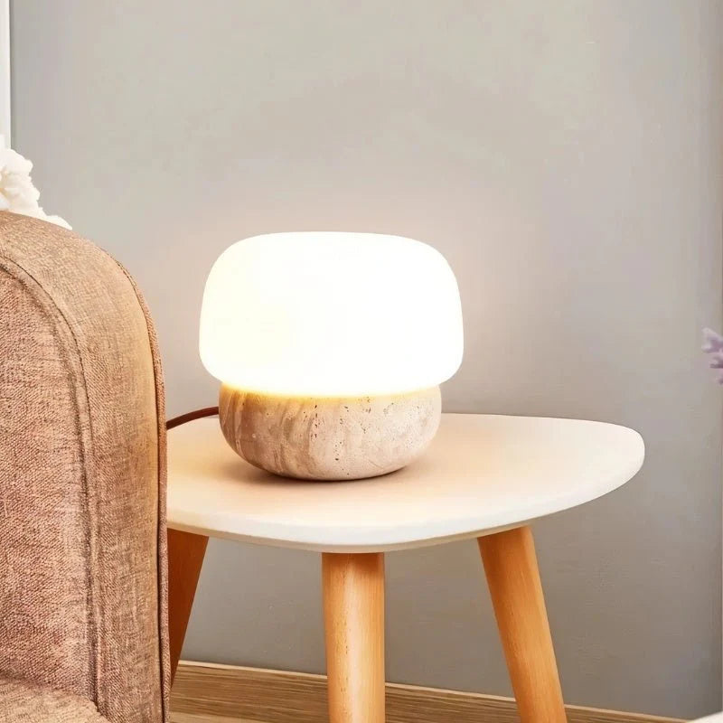 Nira Travertine Mushroom Table Lamp