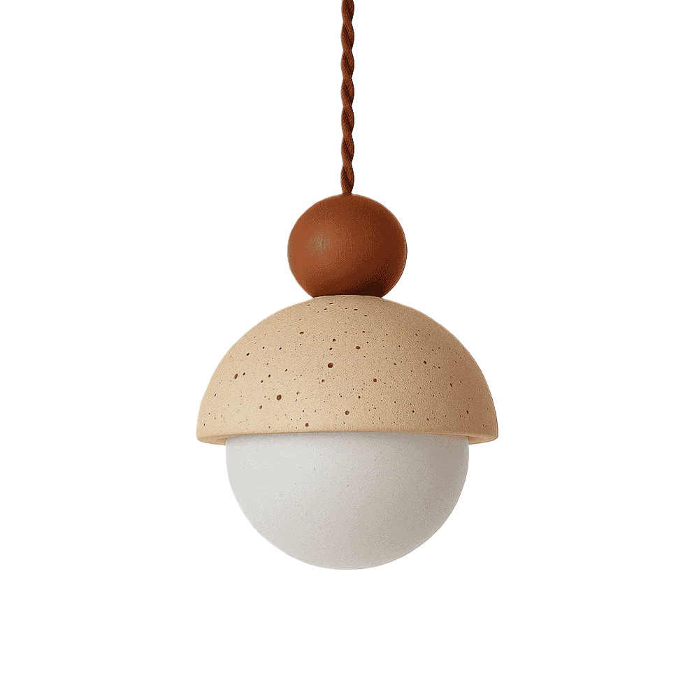 Palermo 5.9 Inch Yellow Travertine and Wood Dome Pendant Light