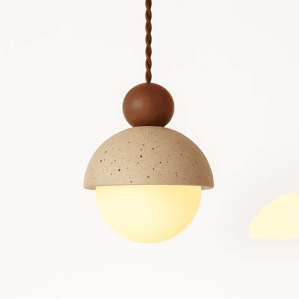 Palermo 5.9 Inch Yellow Travertine and Wood Dome Pendant Light