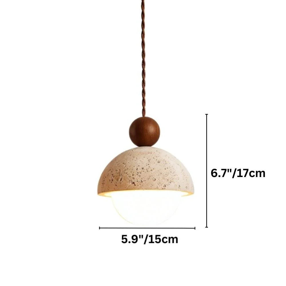 Palermo 5.9 Inch Yellow Travertine and Wood Dome Pendant Light