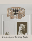 Farmhouse Wood Beaded 3-Light Flush Mount Ceiling Light