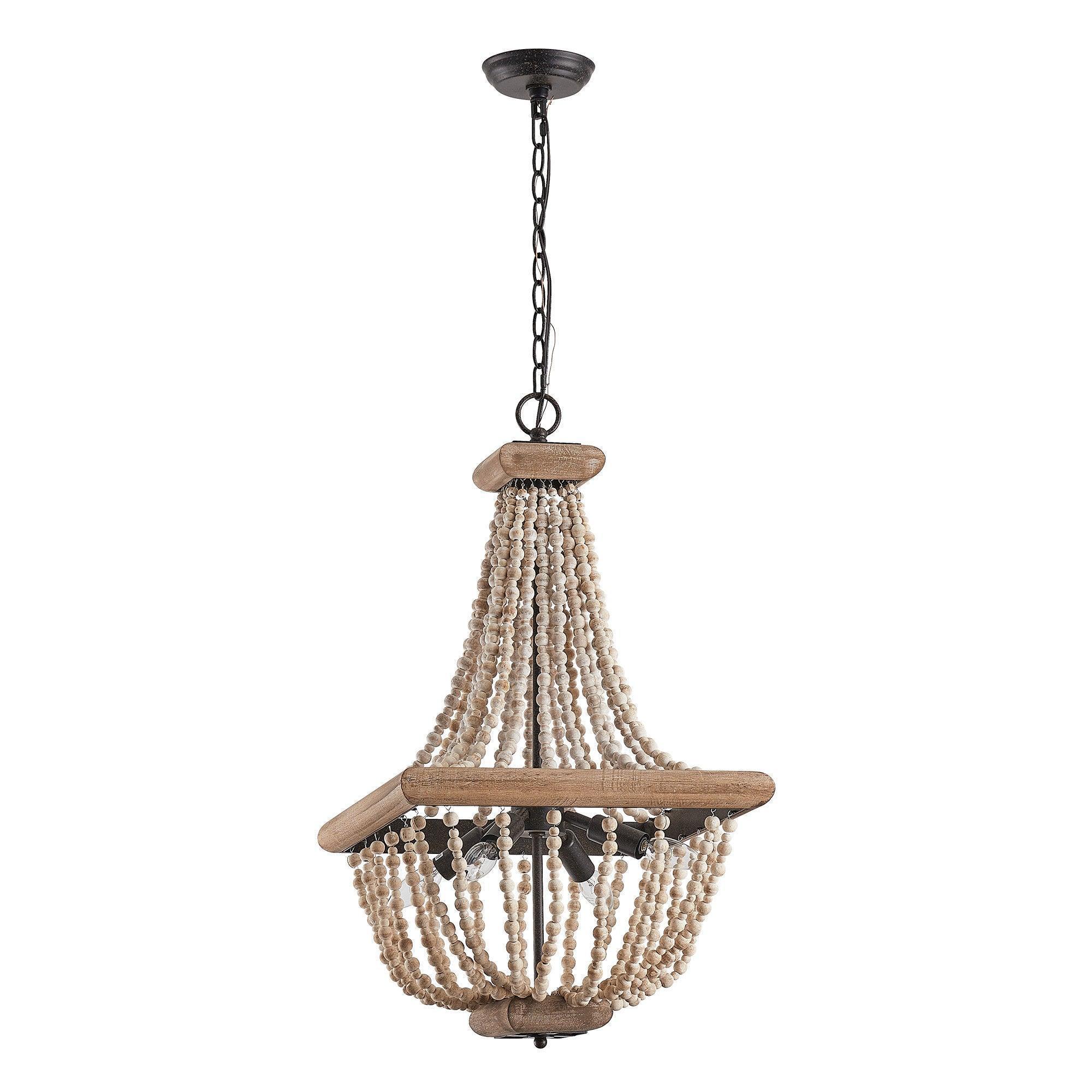 Regas Wood Bead 4 Light Candle Style Chandelier - IPLUS Lighting