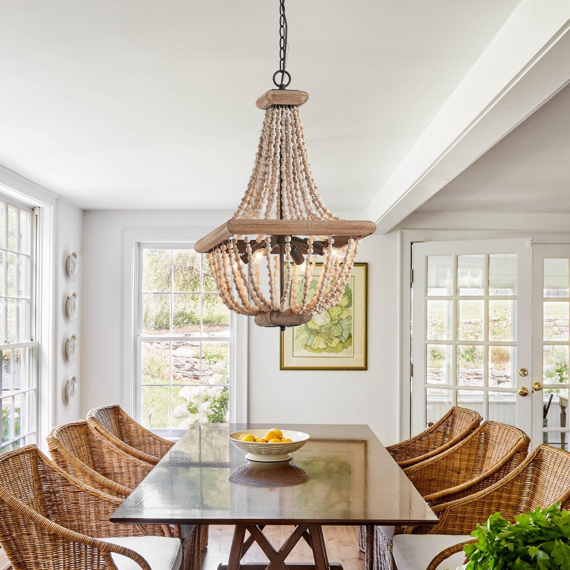 Regas Wood Bead 4 Light Candle Style Chandelier - IPLUS Lighting