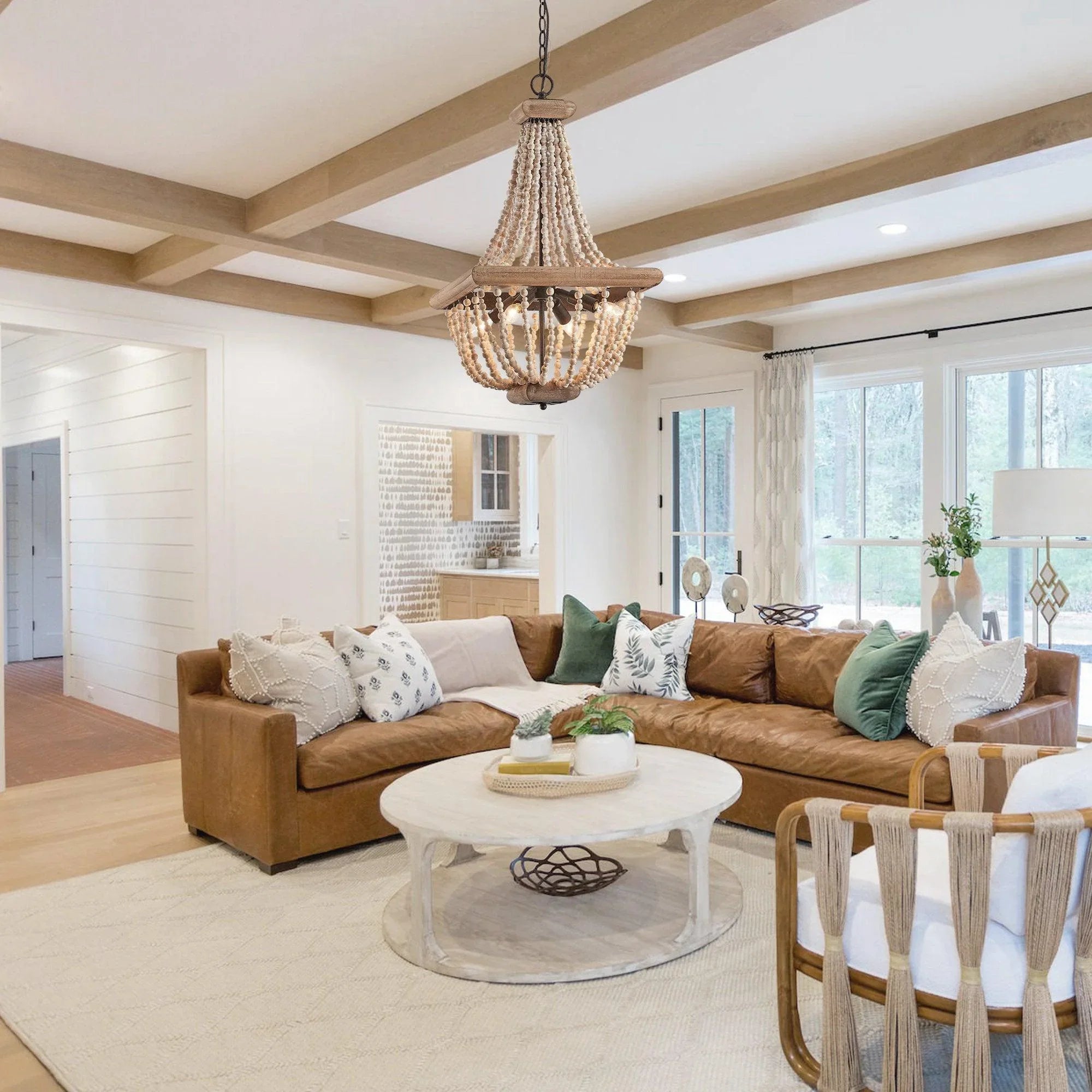 Regas Wood Bead 4 Light Candle Style Chandelier - IPLUS Lighting