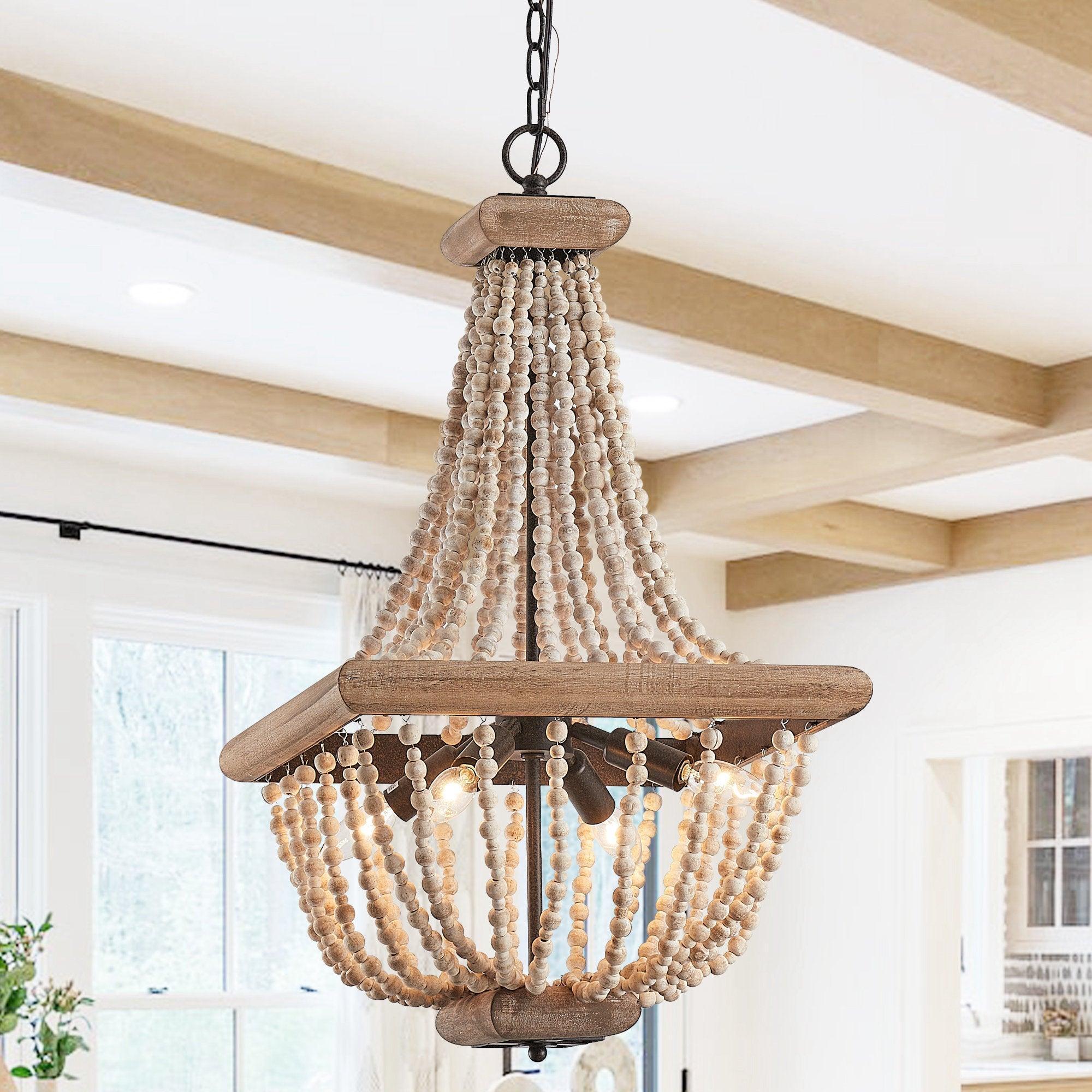 Regas Wood Bead 4 Light Candle Style Chandelier - IPLUS Lighting