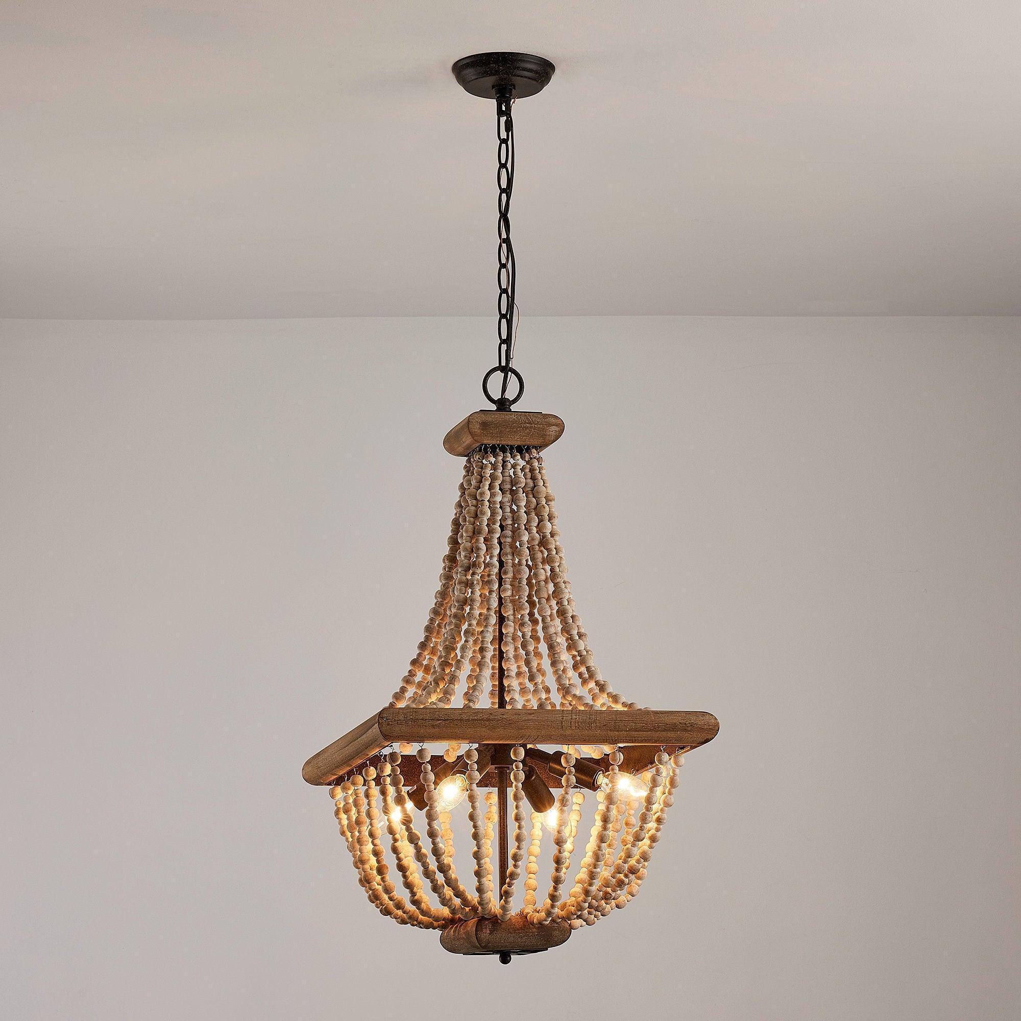 Regas Wood Bead 4 Light Candle Style Chandelier - IPLUS Lighting