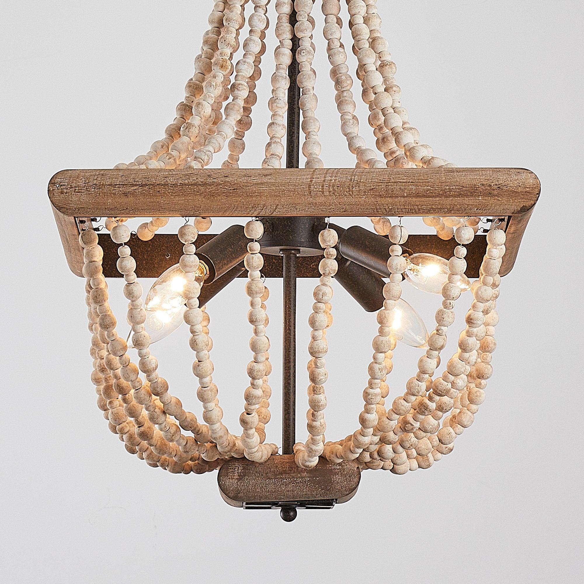 Regas 4-Light Wood Bead Candle Style Chandelier - ParrotUncle
