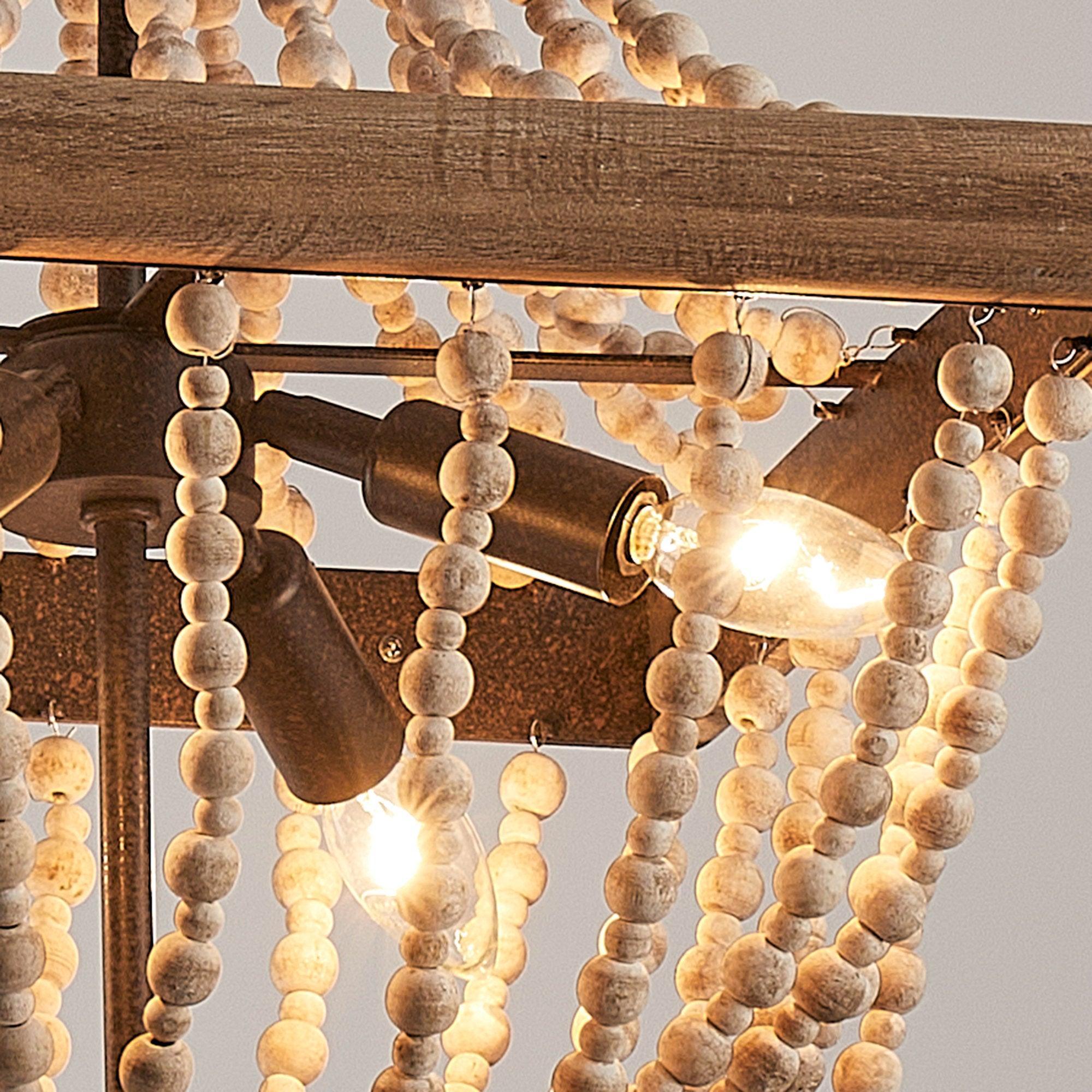 Regas 4-Light Wood Bead Candle Style Chandelier - ParrotUncle