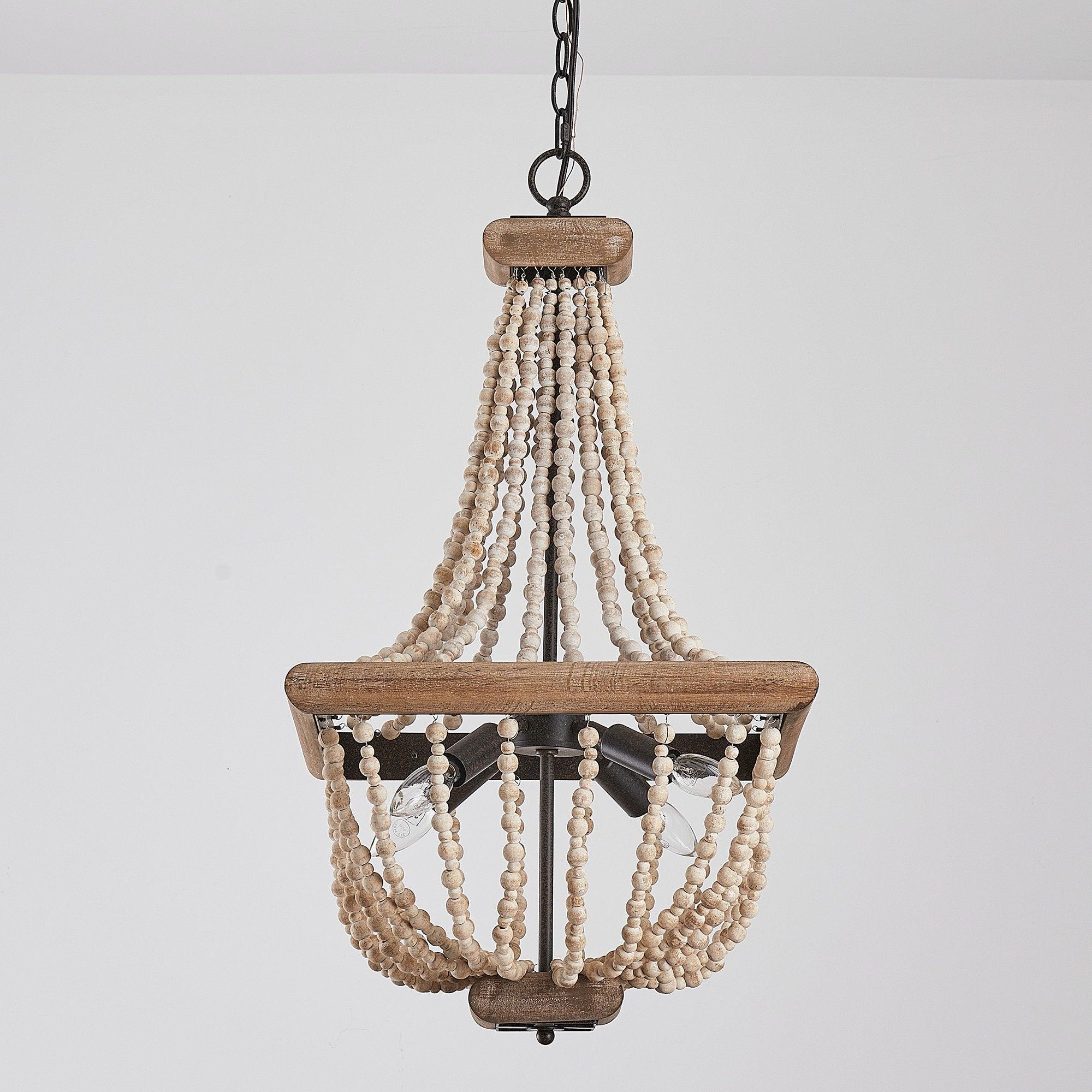 Regas 4-Light Wood Bead Candle Style Chandelier - ParrotUncle
