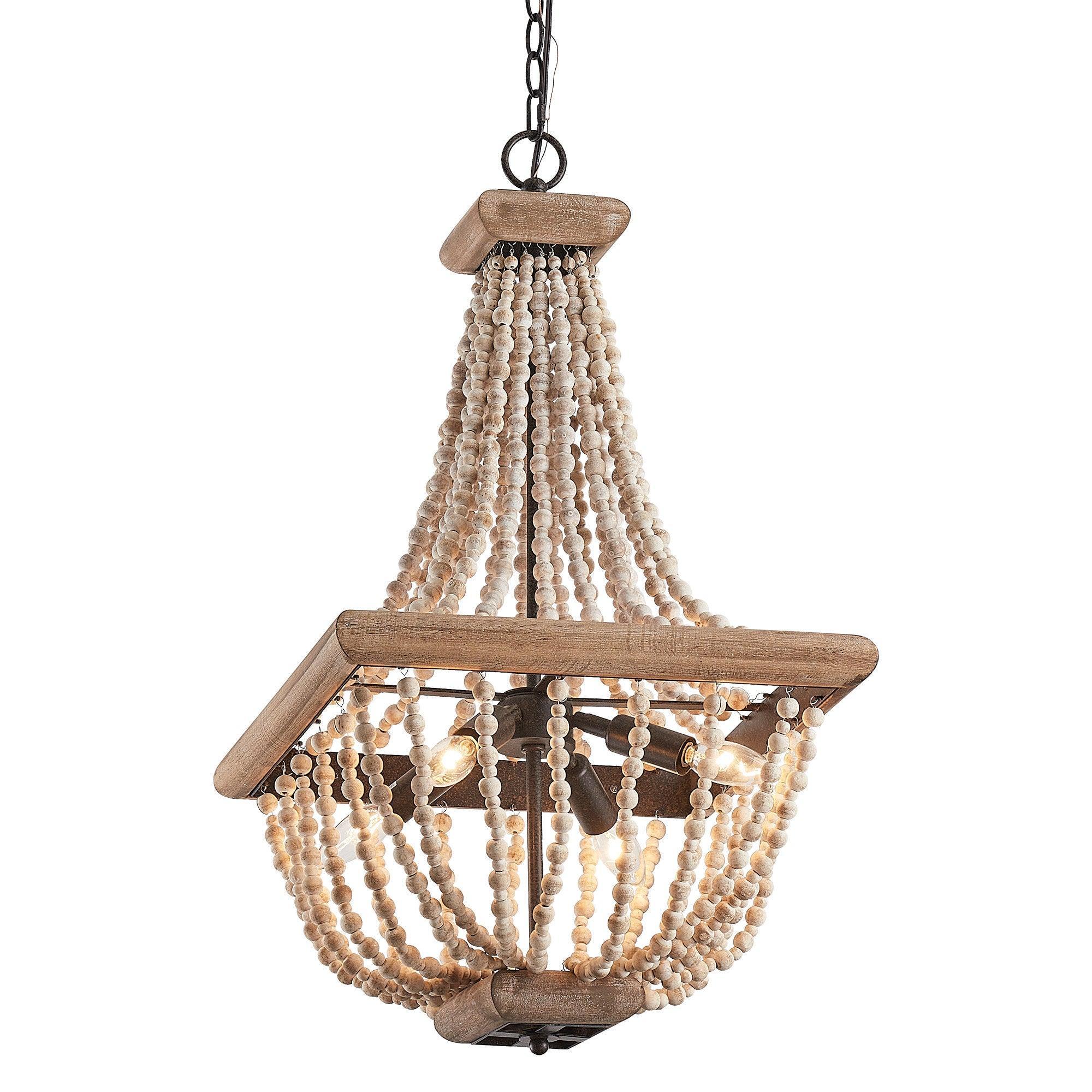 Regas 4-Light Wood Bead Candle Style Chandelier - ParrotUncle