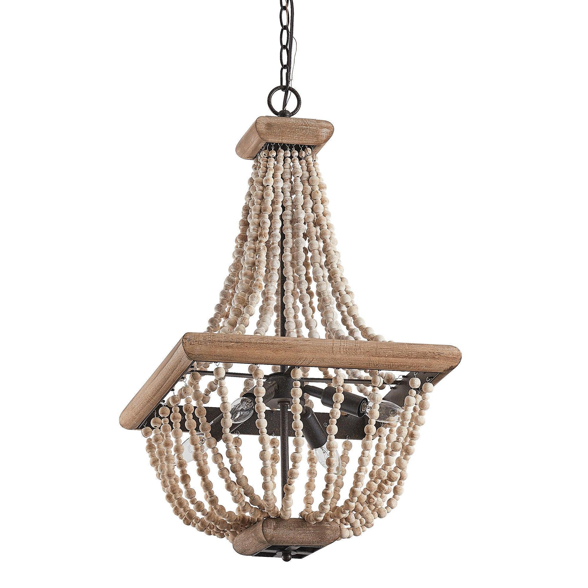 Regas 4-Light Wood Bead Candle Style Chandelier - ParrotUncle