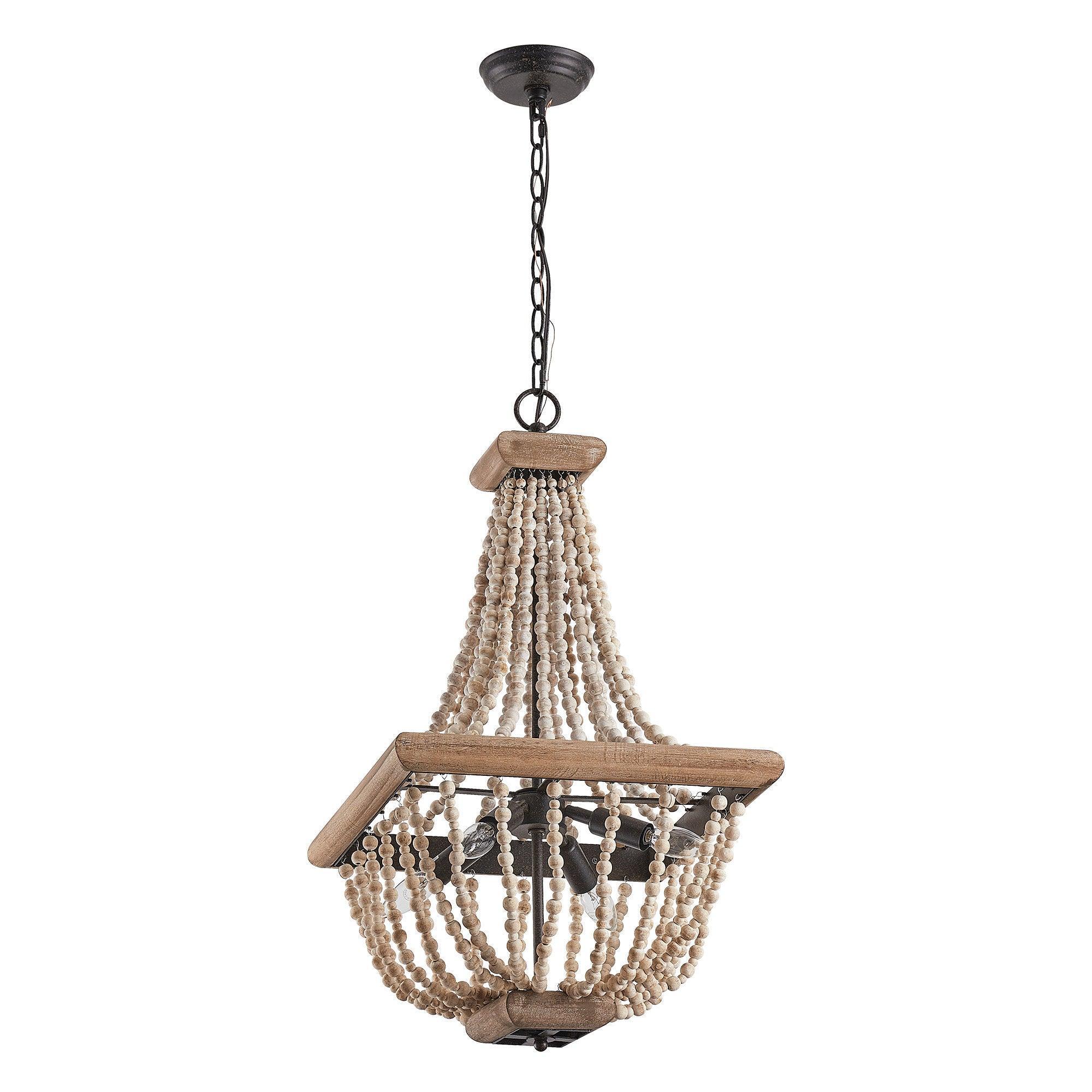 Regas 4-Light Wood Bead Candle Style Chandelier - ParrotUncle