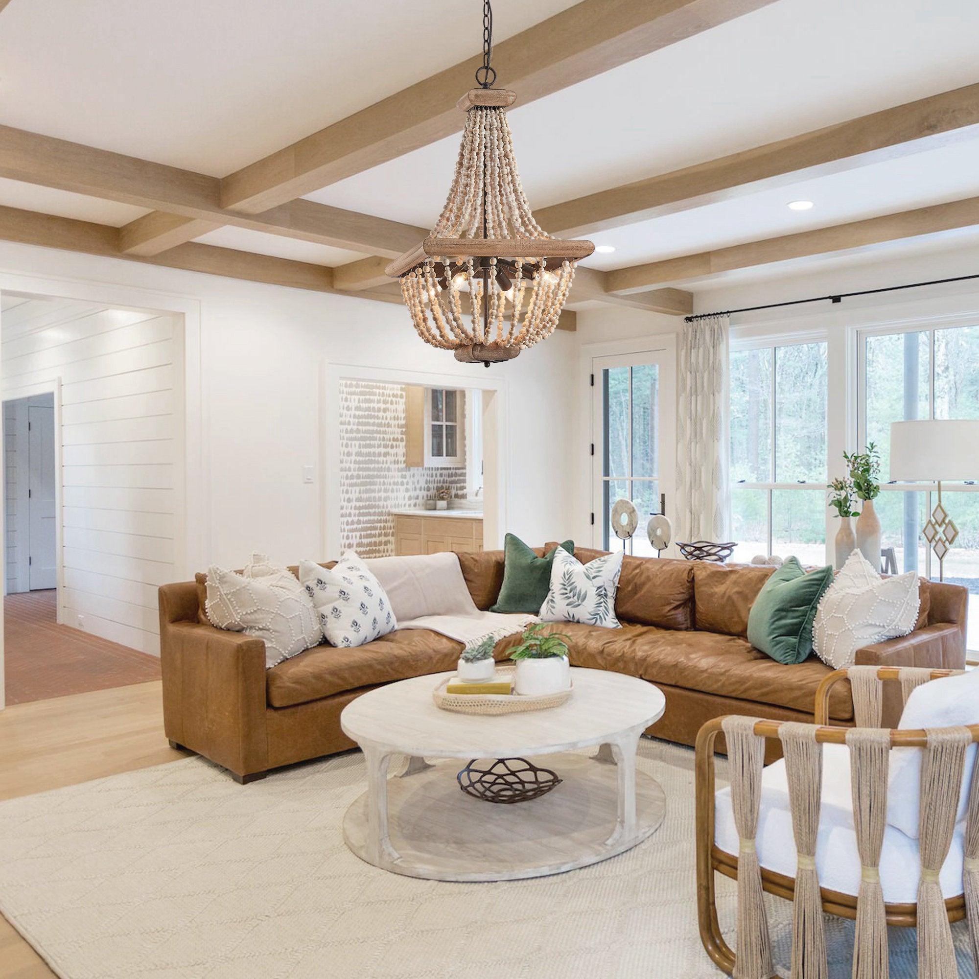 Regas 4-Light Wood Bead Candle Style Chandelier - ParrotUncle