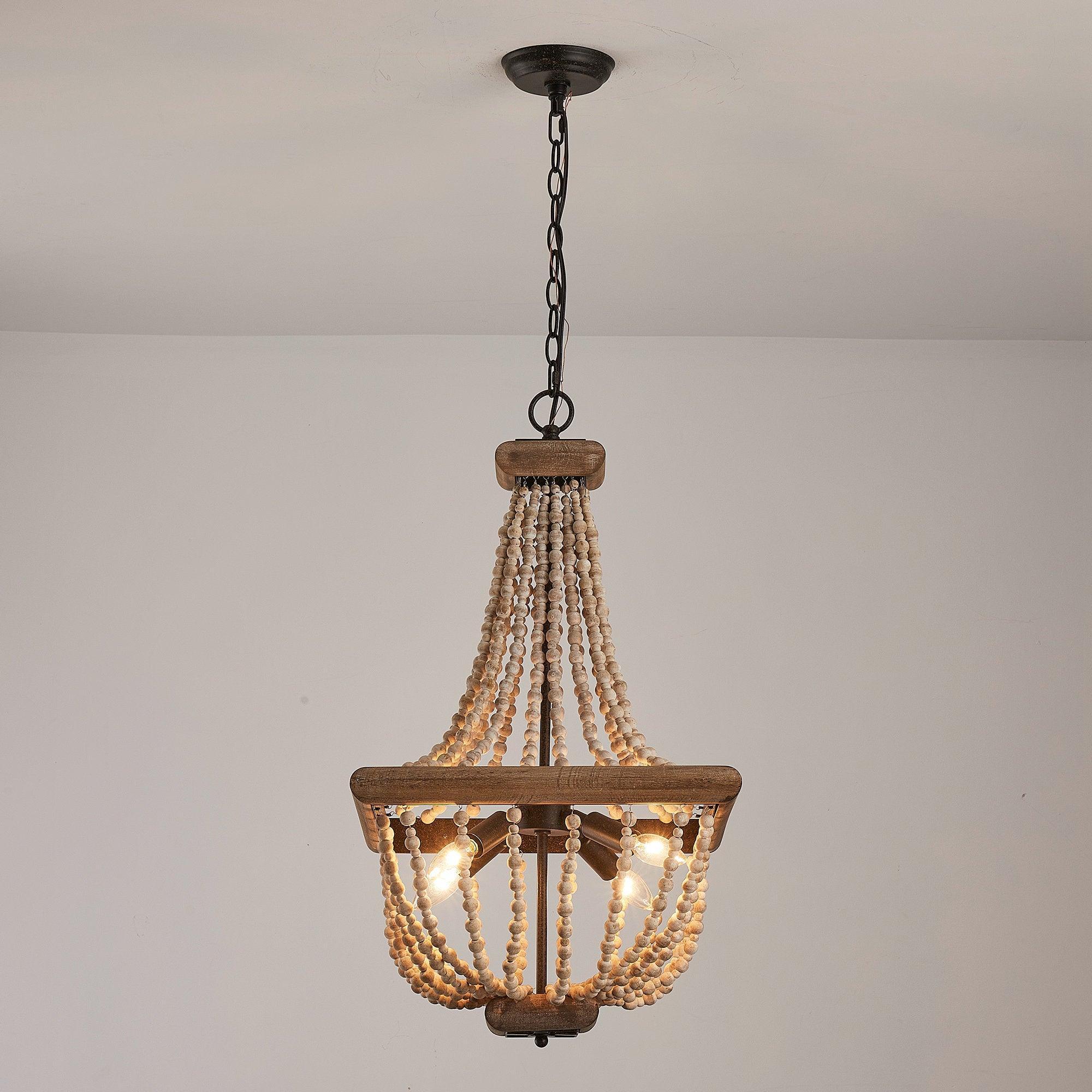 Regas 4-Light Wood Bead Candle Style Chandelier - ParrotUncle