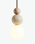 Rile Modern Spherical Travertine and Wood Pendant Light