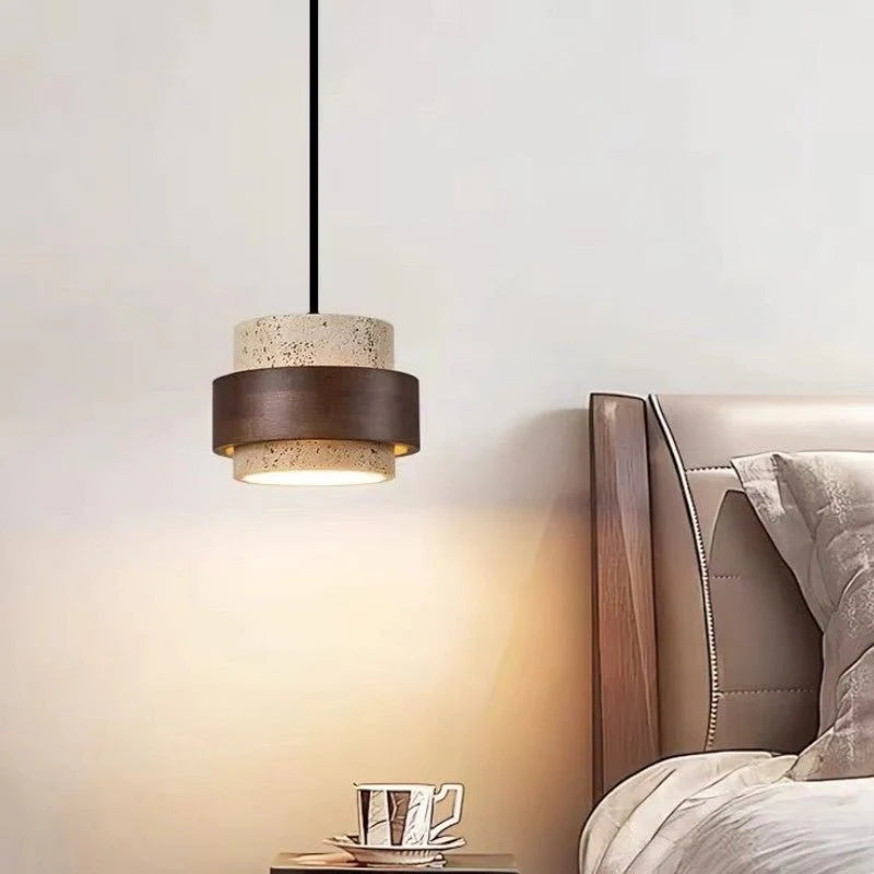 Stellis Natural Stone and Wood Modern Pendant Light
