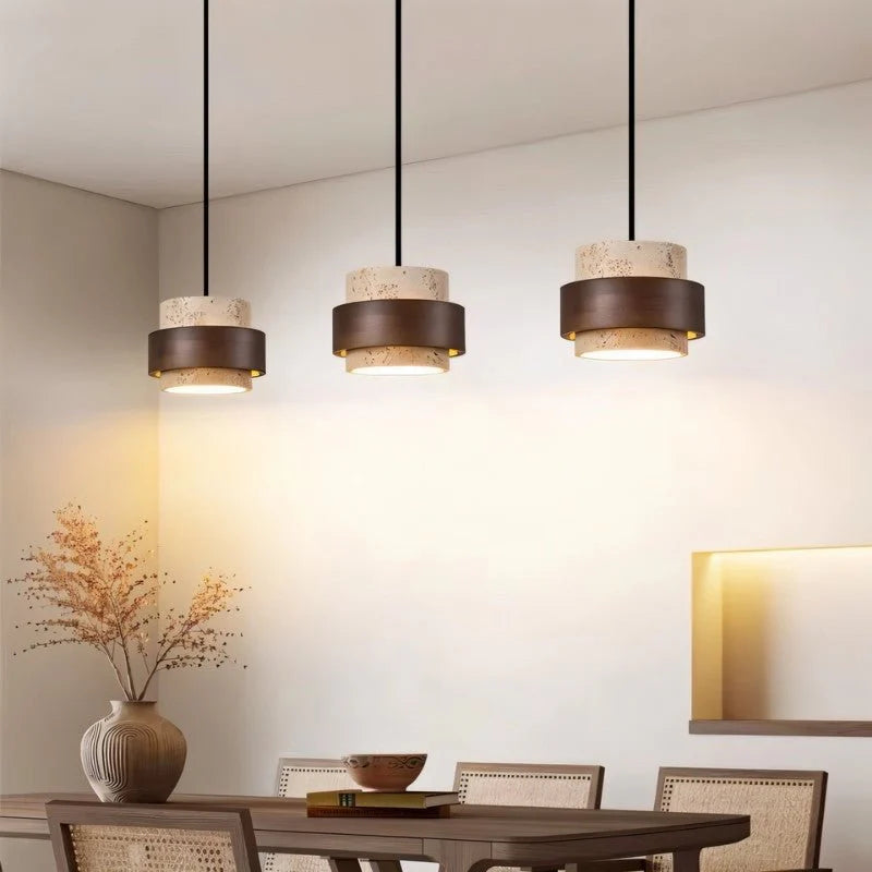 Stellis Natural Stone and Wood Modern Pendant Light