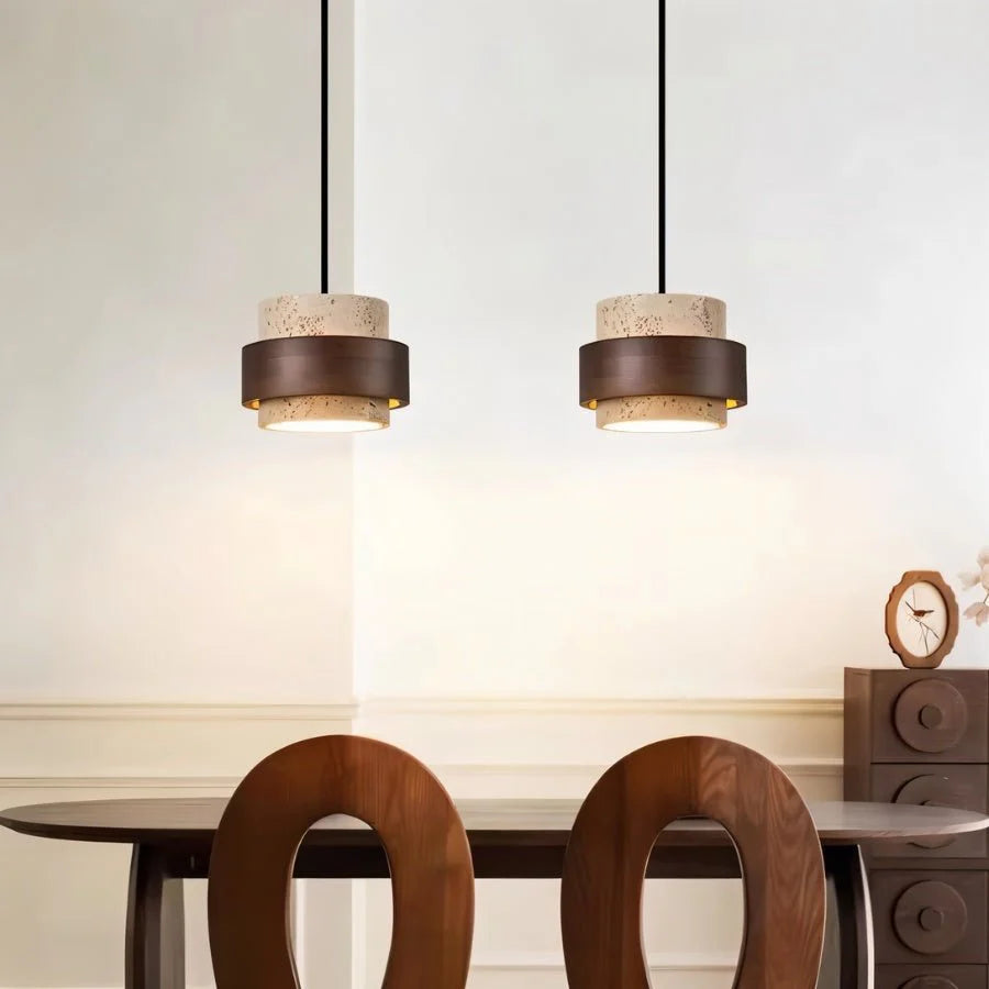 Stellis Natural Stone and Wood Modern Pendant Light