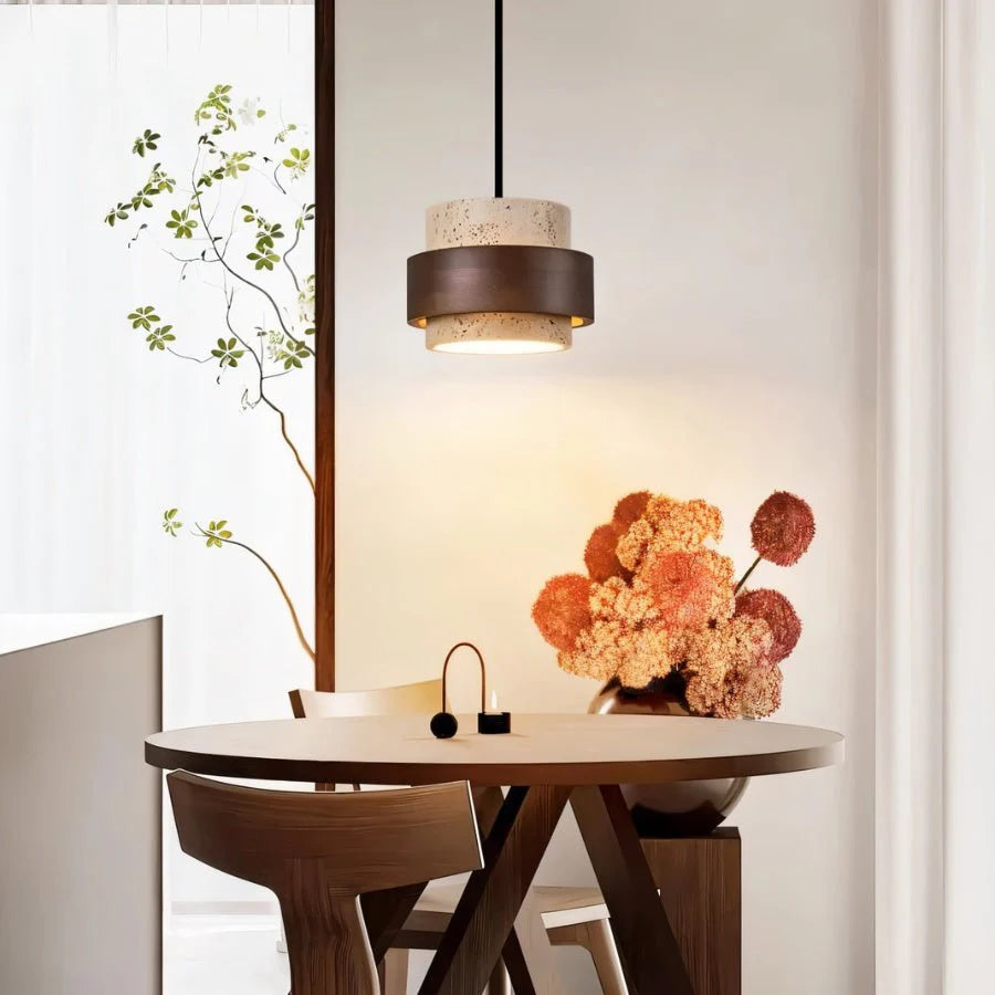 Stellis Natural Stone and Wood Modern Pendant Light