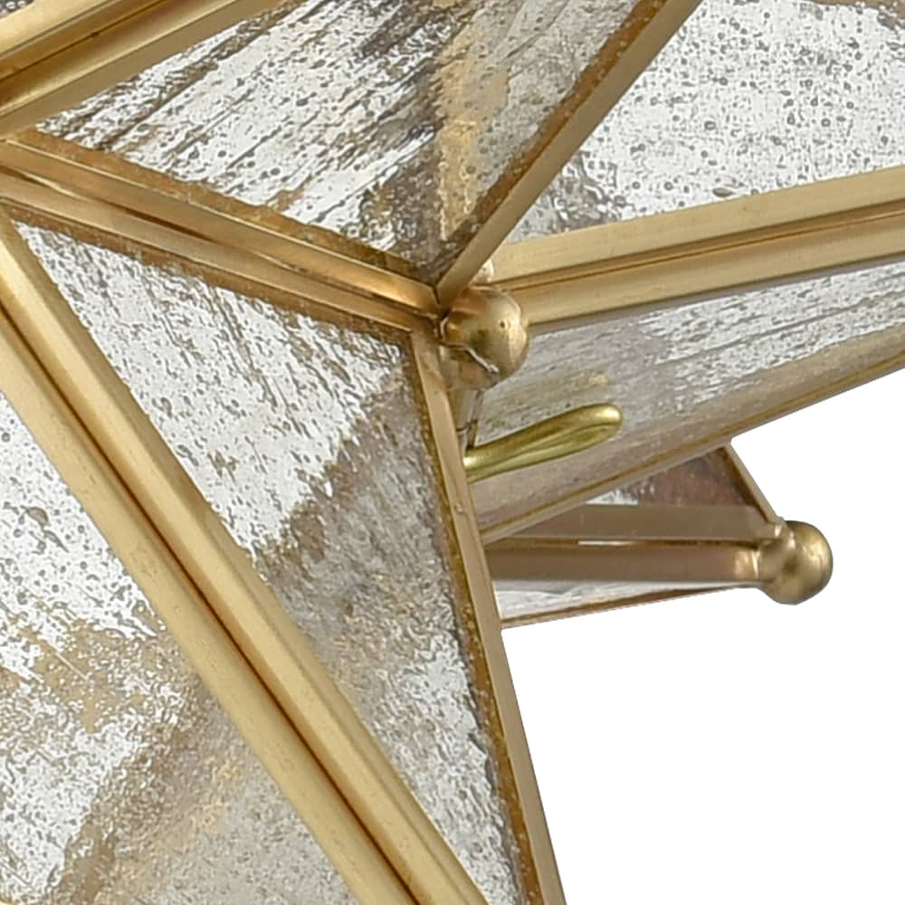 Brass Moravian Star Flush Mount Ceiling Light with Seeded Glass