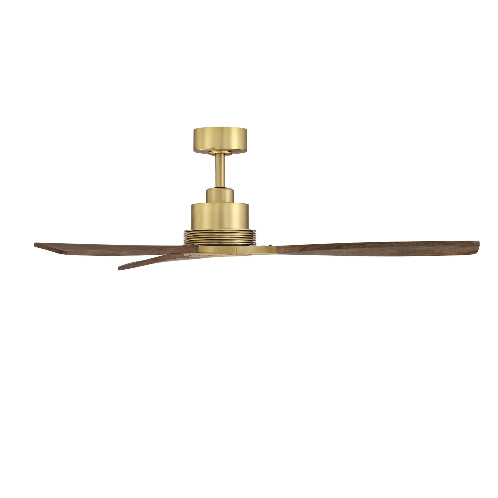56" Modern Soft Brass &amp; Solid Wood Ceiling Fan, No Light