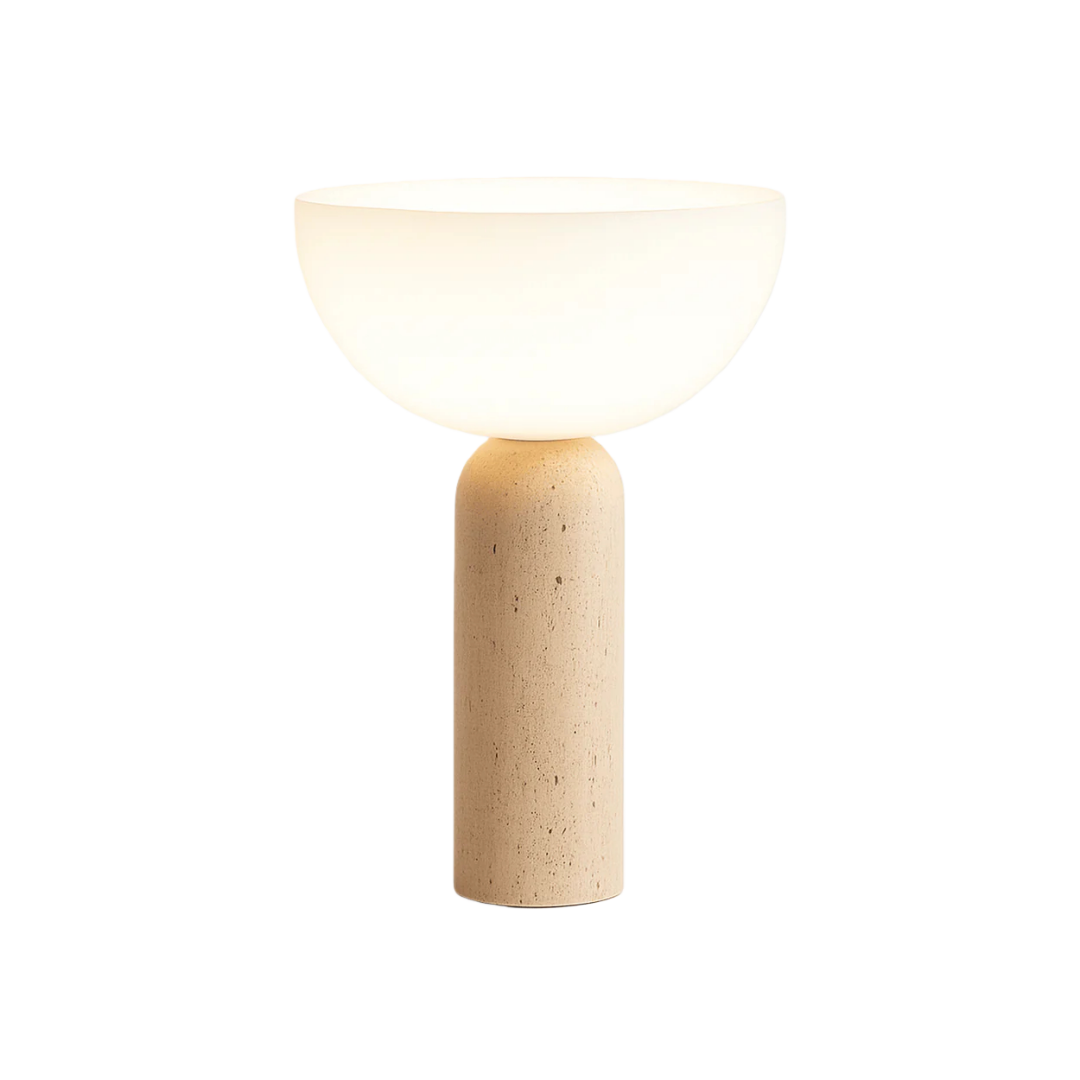 Uria Modern Minimalist Elegance Travertine Glass Table Lamp