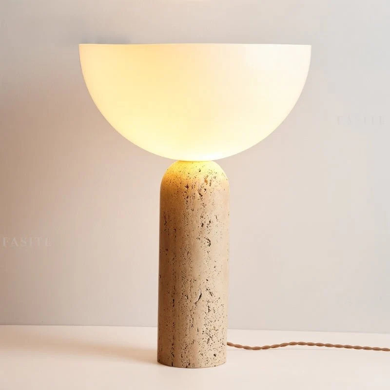 Uria Modern Minimalist Elegance Travertine Glass Table Lamp