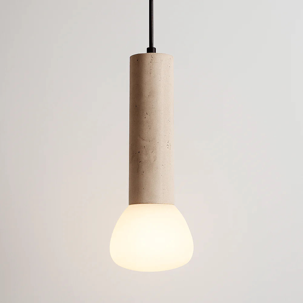 Voline 12 Inch Modern Minimalist Travertine Frosted Pendant Light