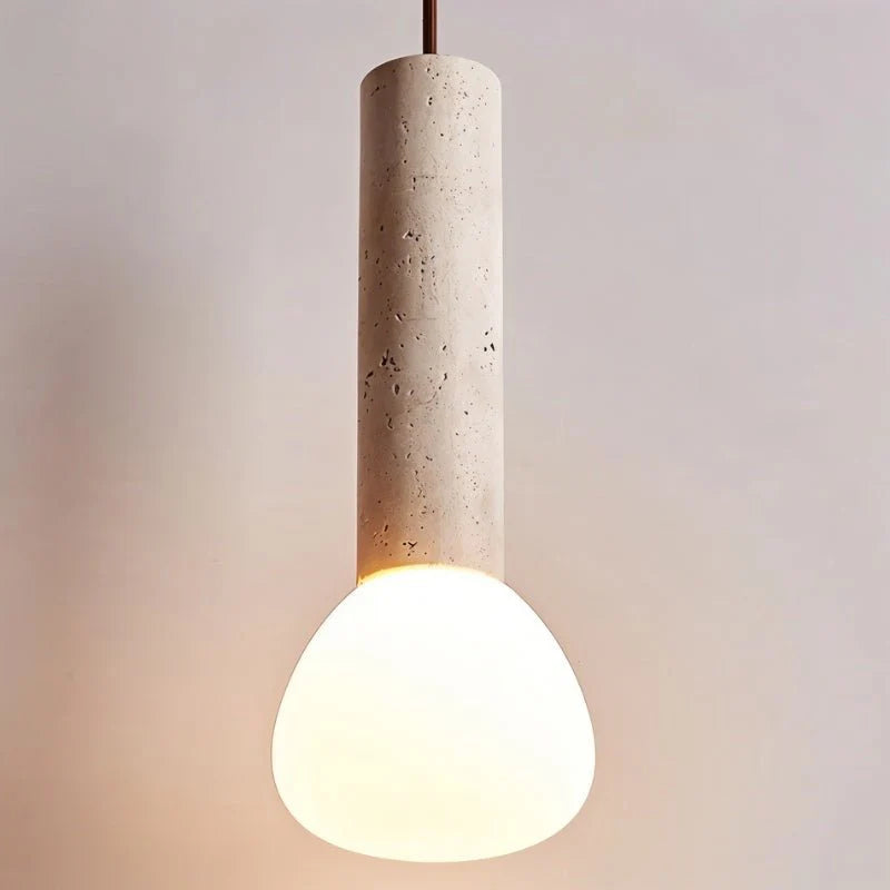 Voline 12 Inch Modern Minimalist Travertine Frosted Pendant Light