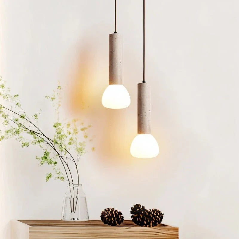 Voline 12 Inch Modern Minimalist Travertine Frosted Pendant Light