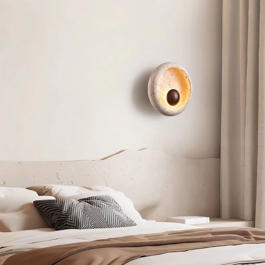 Yalka Modern Organic Round Travertine Wood Wall Lamp 7.9 Inch