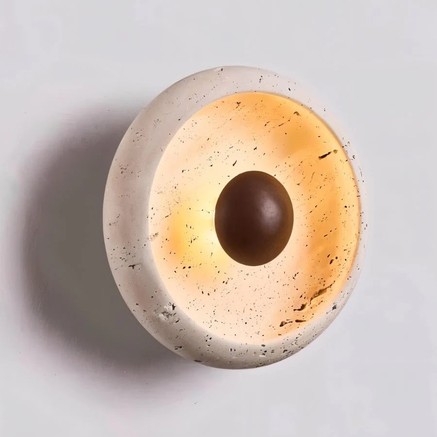 Yalka Modern Organic Round Travertine Wood Wall Lamp 7.9 Inch