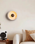 Yalka Modern Organic Round Travertine Wood Wall Lamp 7.9 Inch